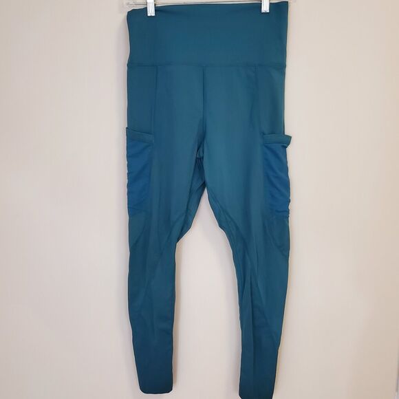 Glyder Flash Womens Size L High Waisted Leggings Dark Teal w/Pockets Gym Workout - Picture 3 of 8
